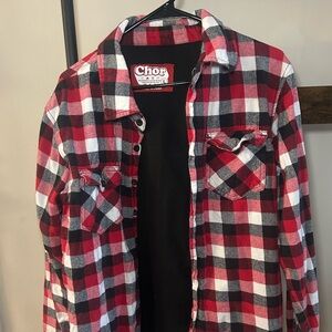 Chor Size L Thermal Lined Plaid Flannel Shirt Jacket Red Black
